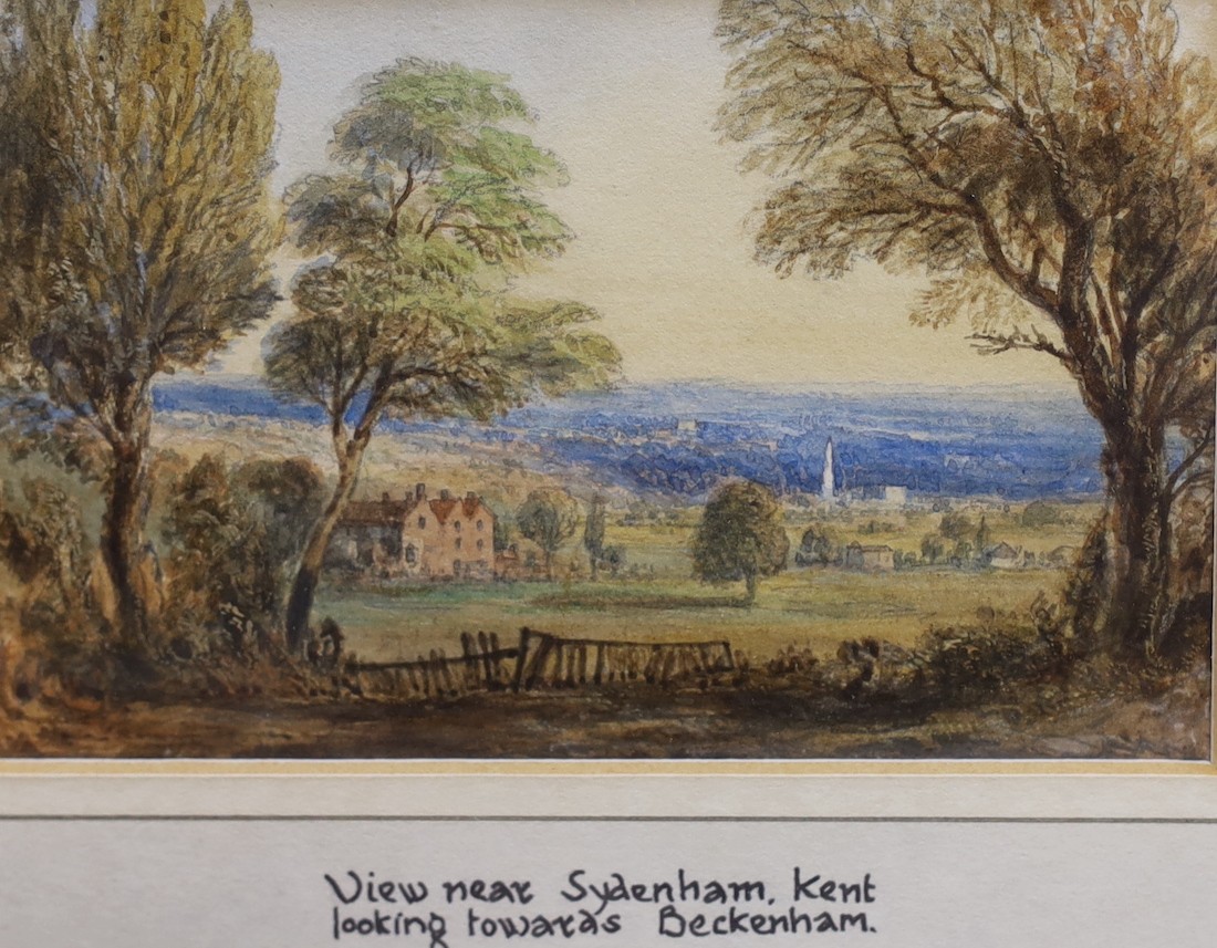 Sir Alfred East (1849-1913), two watercolours, Alpine scenes, both signed, one dated '96, 12 x 18cm and 12 x 17cm, with a small watercolour View of Sydenham, Kent, by another hand